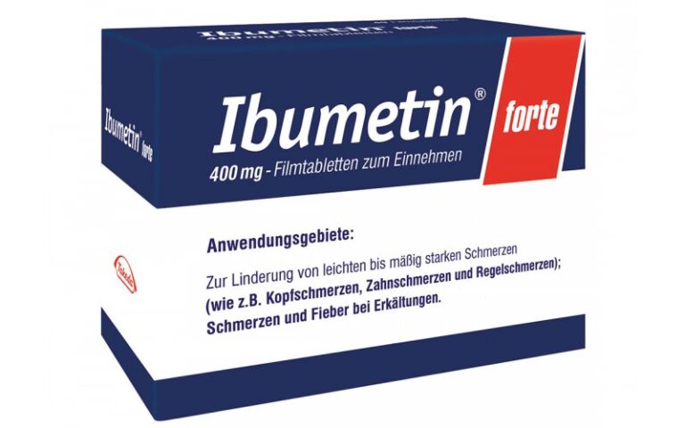 Verpackung mit Ibuprofen 400 mg in Filmtabletten, Anwendung: Linderung von leichten bis mäßig starken Schmerzen.