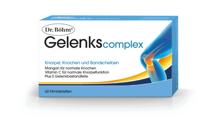 Verpackung von Dr. Böhm Gelenkscomplex für Knorpel, Knochen und Bandscheiben mit 60 Filmtabletten.